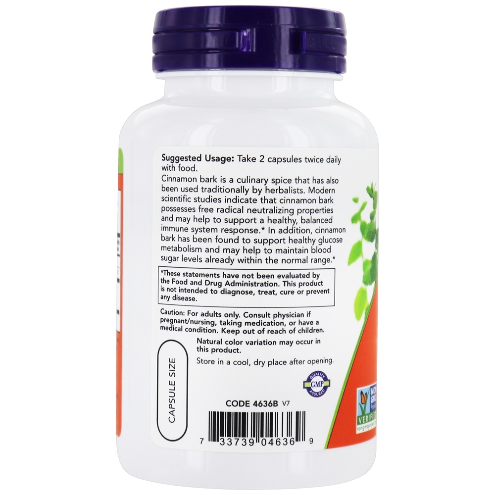 Casca de Canela 600 mg. - 120 Cápsula (s) vegetal (s) NOW Foods - Imagem 3