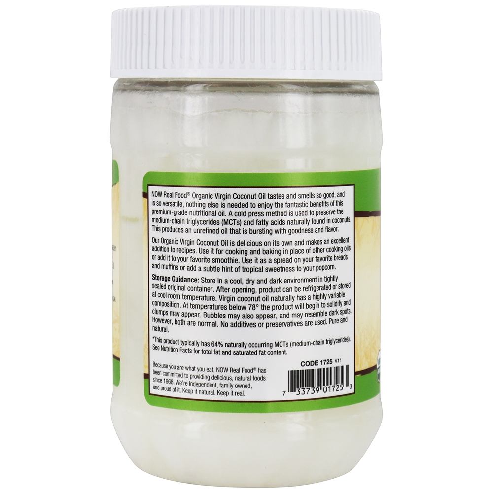 NOW Real Food Óleo de coco virgem orgânico prensado a frio e não refinado - 12 fl. oz. NOW Foods - Imagem 3