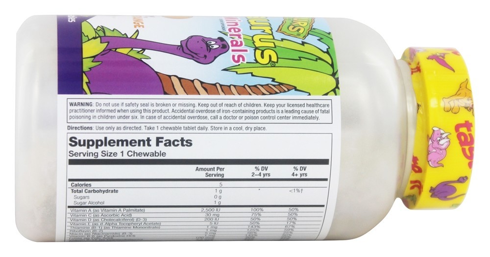 Multisaurus Vitaminas & Minerais Para Crianças Sabor Uva, Laranja & Frutas - 180 comprimidos mastigáveis Kal - Imagem 4