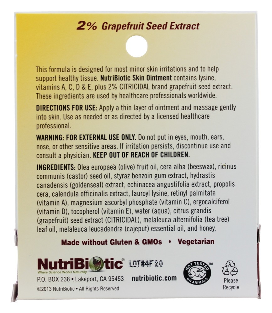 Pomada Para a Pele Com Lisina 2% de GSE - 0.5 fl. oz. Nutribiotic - Imagem 2