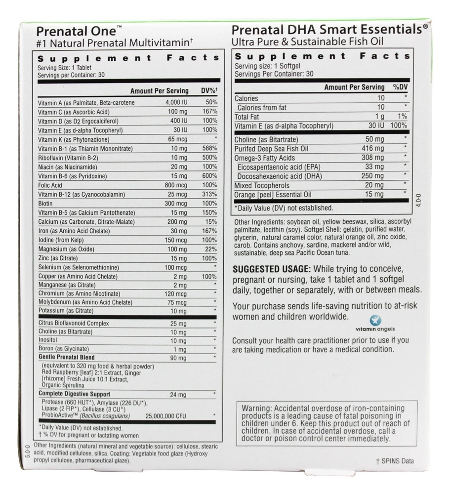 Pré-natal Um Multivitamina 30 Comprimidos & DHA 250 Inteligente Fundamentos 30 Cápsula Gelatinosa - Pacote 2 Pacote Completo de Cuidados Pré-natais Rainbow Light - Imagem 2