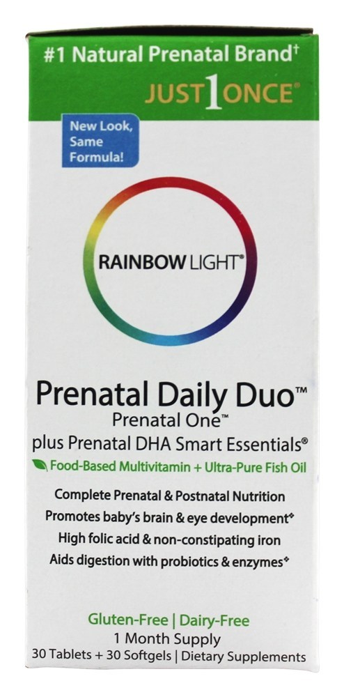 Pré-natal Um Multivitamina 30 Comprimidos & DHA 250 Inteligente Fundamentos 30 Cápsula Gelatinosa - Pacote 2 Pacote Completo de Cuidados Pré-natais Rainbow Light - Imagem 4