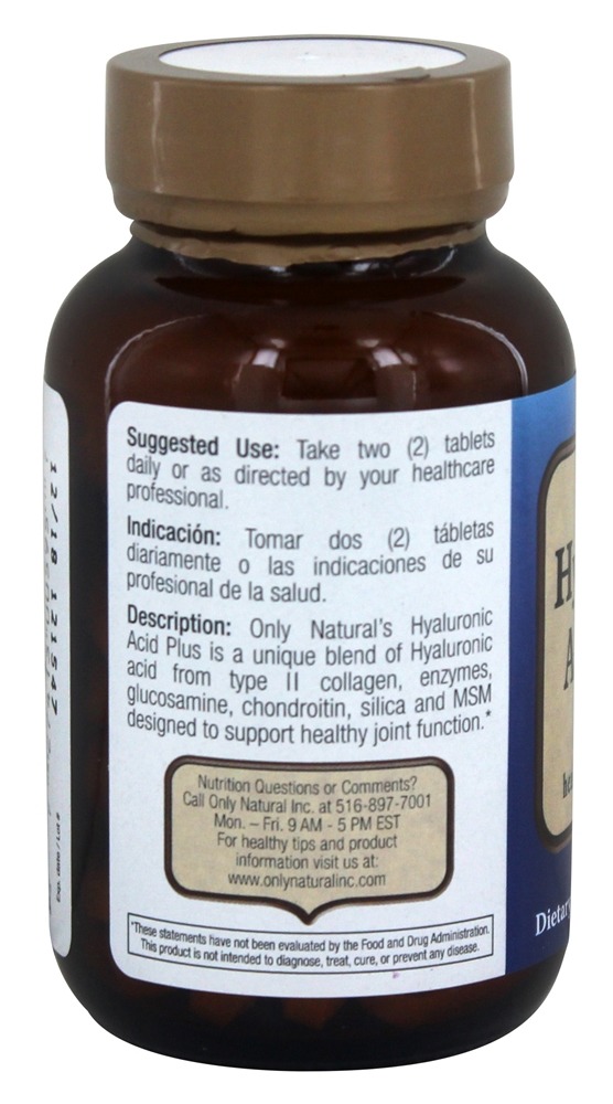 Ácido Hialurônico Plus 814 mg. - 60 Tablets Only Natural - Imagem 3