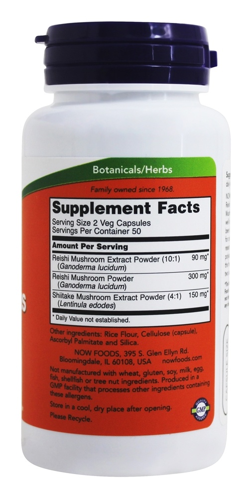 Reishi Cogumelos Super Cogumelos Reishi Shiitake Misturar 270 mg. - Cápsulas 100 NOW Foods - Imagem 2