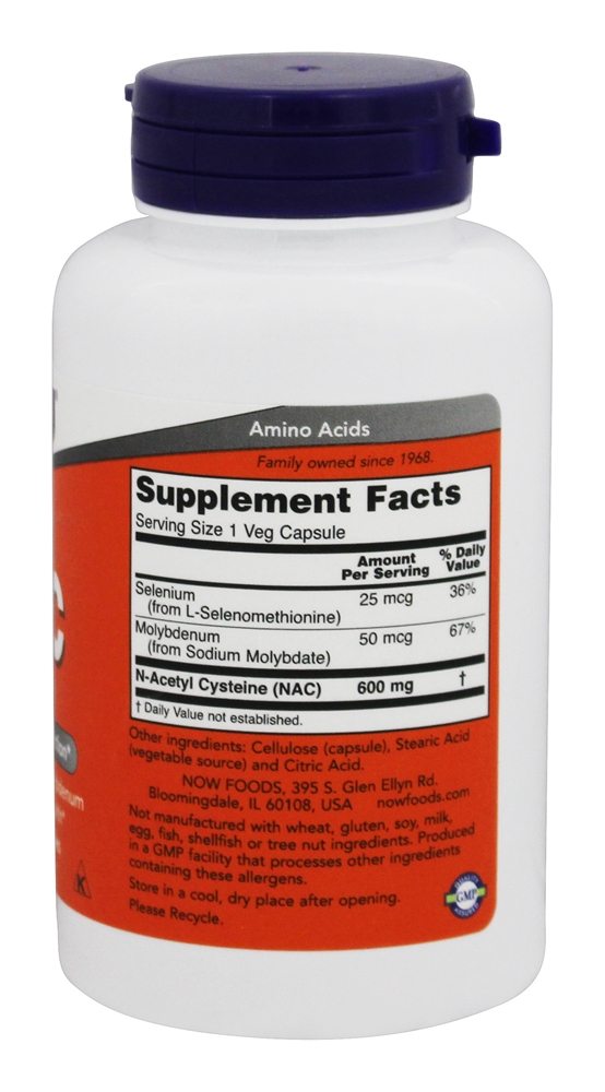 NAC N-Acetilcisteína 600 mg. - Cápsulas vegetarianas 100 NOW Foods - Imagem 3