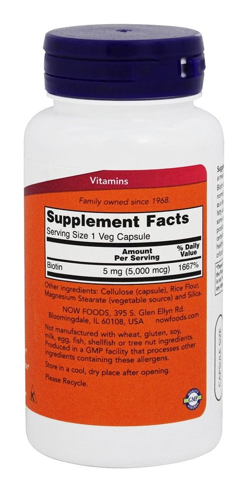 Biotina 5000 mcg. - Cápsulas vegetarianas 60 NOW Foods - Imagem 2