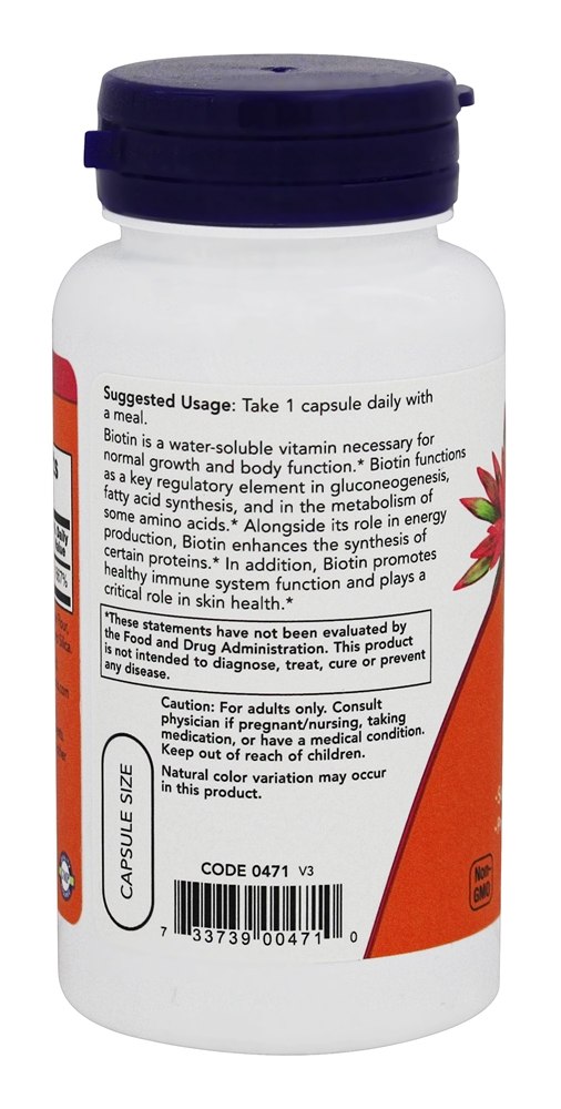 Biotina 5000 mcg. - Cápsulas vegetarianas 60 NOW Foods - Imagem 3