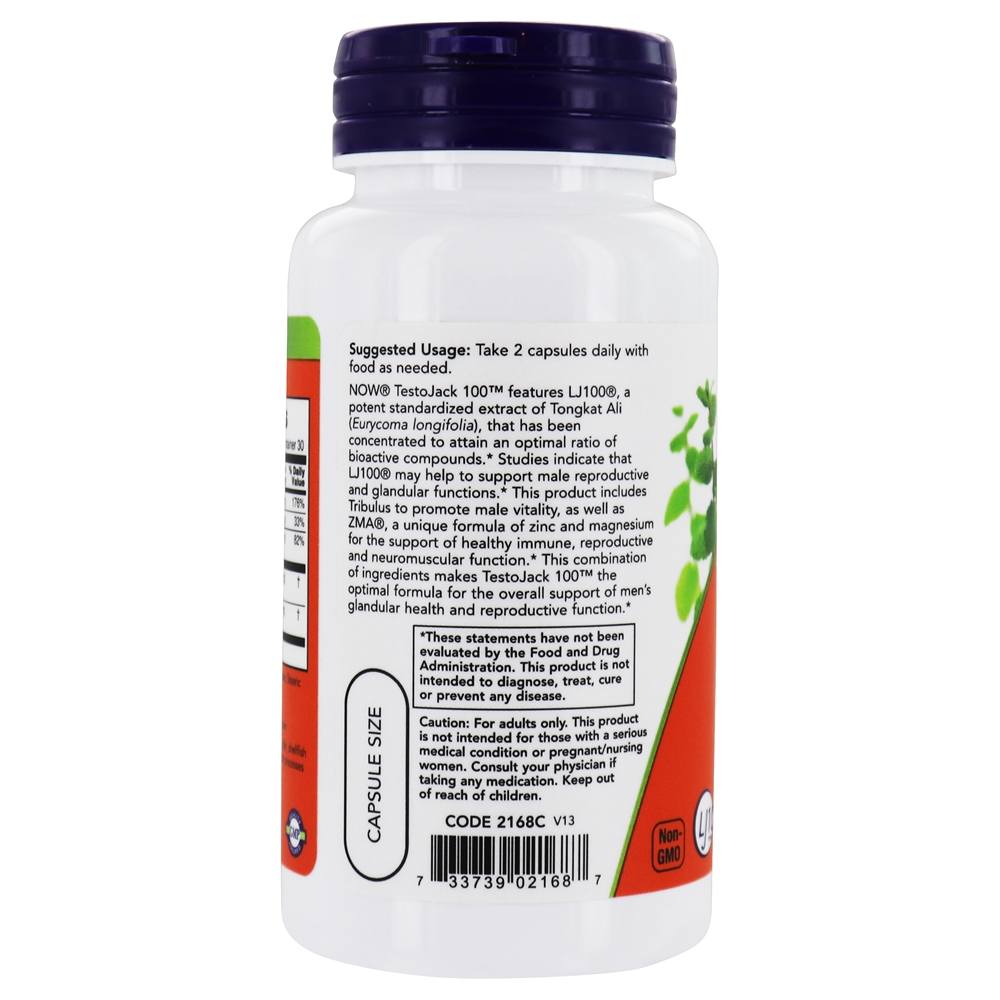 TestoJack 100 Fórmula masculina de desempenho - 60 Cápsula (s) vegetal (s) NOW Foods - Imagem 3