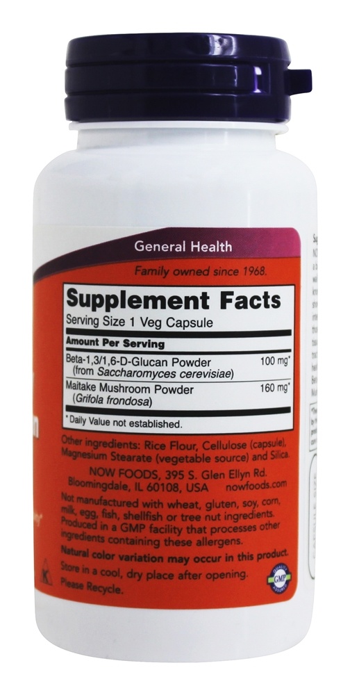Beta 1,3 / 1,6 D Glucan 100 mg. - Cápsulas vegetarianas 90 NOW Foods - Imagem 2