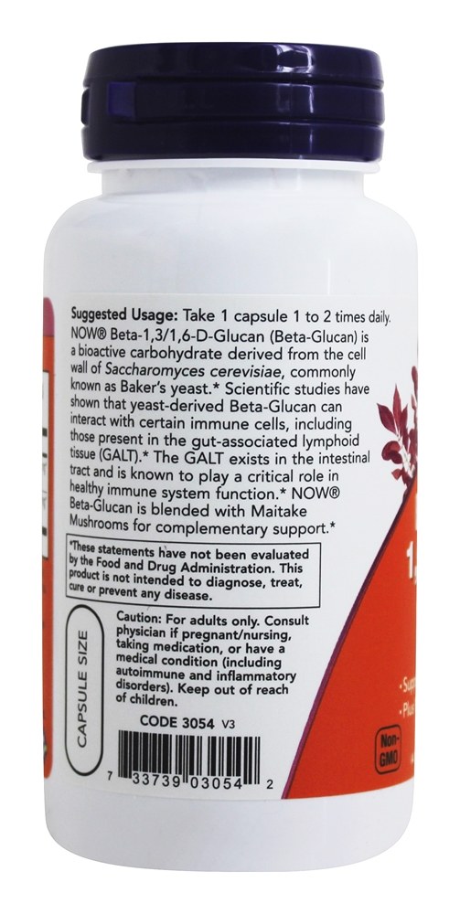 Beta 1,3 / 1,6 D Glucan 100 mg. - Cápsulas vegetarianas 90 NOW Foods - Imagem 3