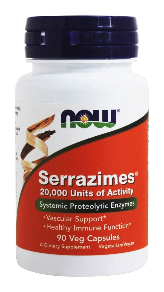 Serrazimes Enzimas Proteolíticas Sistêmicas 20,000 Unidades - Cápsulas vegetarianas 90 NOW Foods