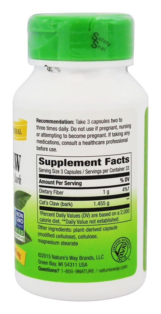 Casca da Garra do Gato 485 mg. - Cápsulas vegetarianas 100 Nature's Way - Imagem 2