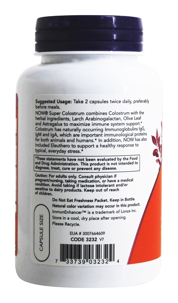 Super colostro 500 mg. - Cápsulas vegetarianas 90 NOW Foods - Imagem 3