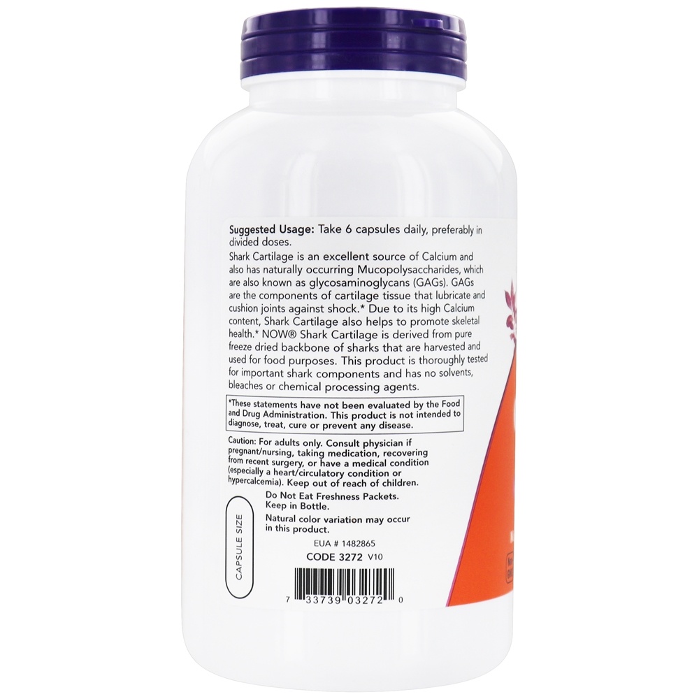 Cartilagem de Tubarão 750 mg. - Cápsulas 300 NOW Foods - Imagem 3