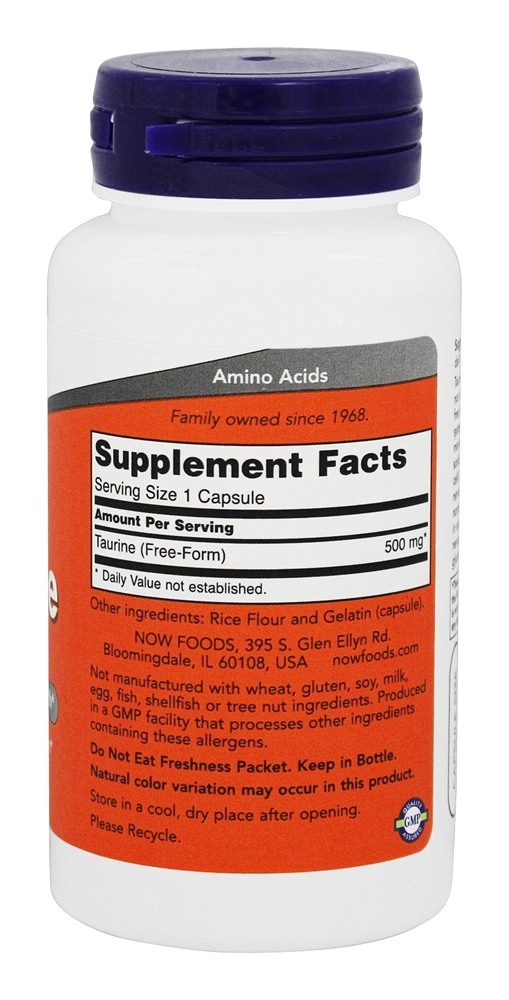 Taurina 500 mg. - Cápsulas 100 NOW Foods - Imagem 2