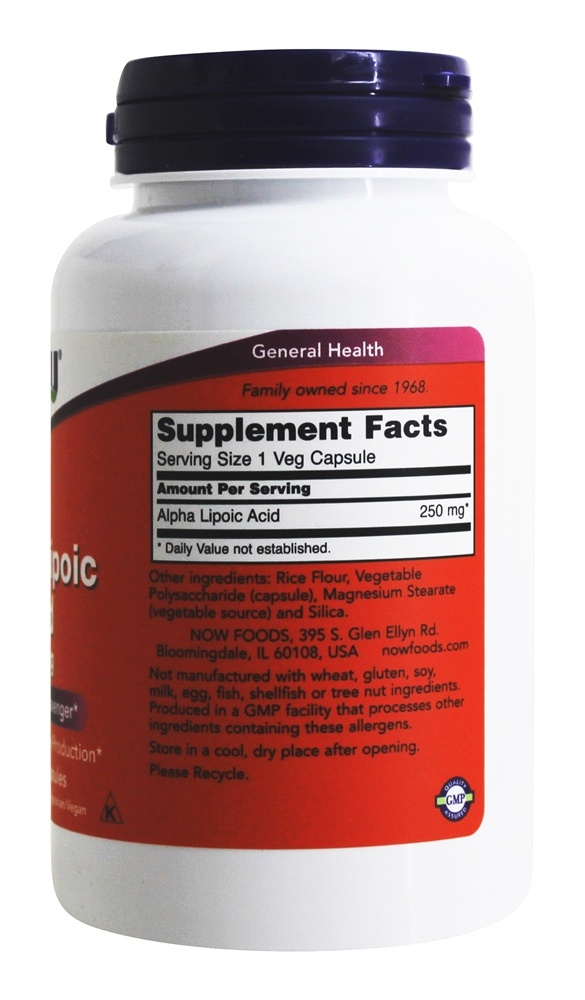 Ácido Alpha-Lipóico 250 mg. - Cápsulas vegetarianas 120 NOW Foods - Imagem 2