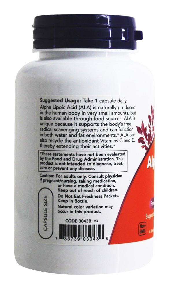 Ácido Alpha-Lipóico 250 mg. - Cápsulas vegetarianas 120 NOW Foods - Imagem 3