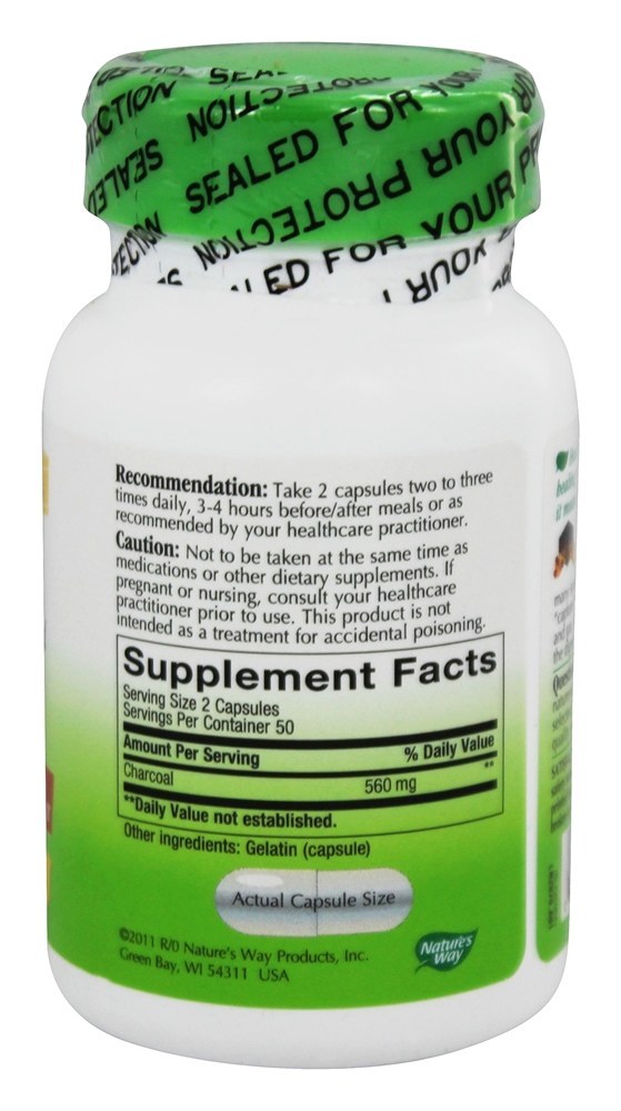 Carvão ativado certificado 280 mg. - Cápsulas 100 Nature's Way - Imagem 2