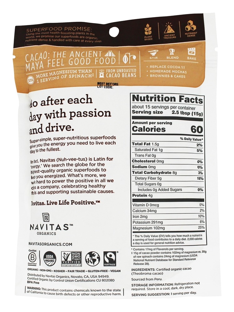 Cacau em pó orgânico - 8 oz. Navitas Organics - Imagem 2