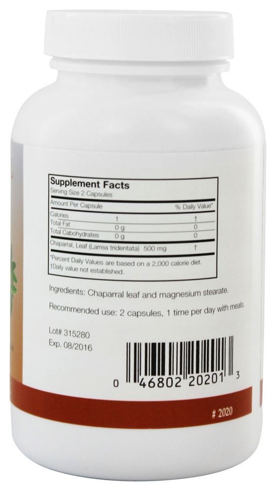 Chaparral 500 Mg. - Cápsulas 180 Arizona Natural - Imagem 2