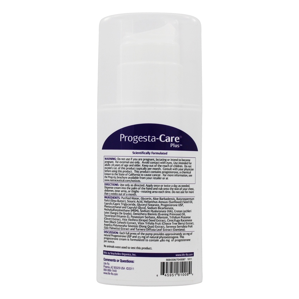 Creme de corpo de progesterona natural Progesta-Care Plus sem perfume - 4 oz. Life-Flo - Imagem 2