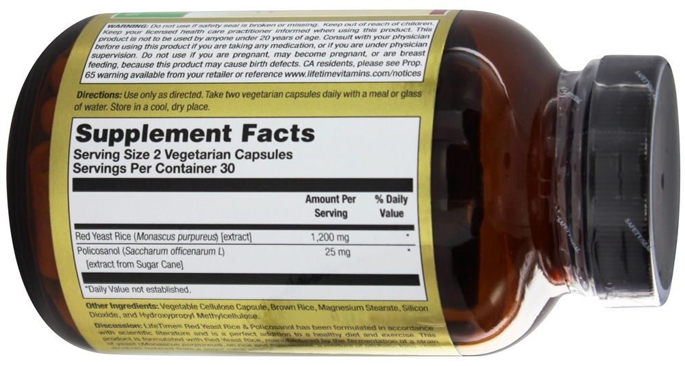 Arroz de Levedura Vermelha e Policosanol - Cápsulas vegetarianas 60 LifeTime Vitamins - Imagem 2