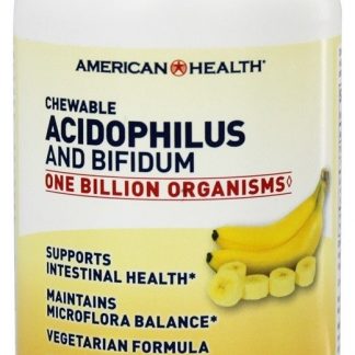 Acidophilus mastigável com sabor de banana natural Bifidus 1 bilhão de UFC - 100 Bolachas American Health