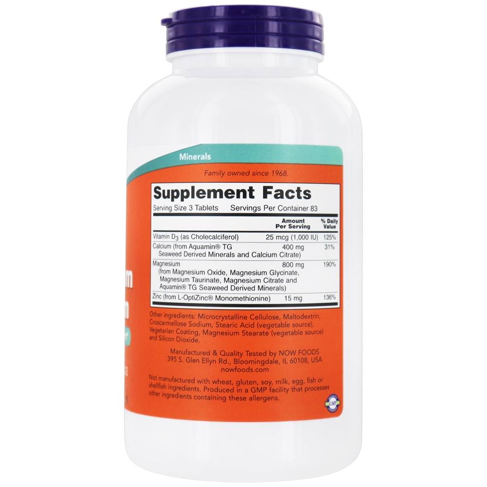 Suporte para os ossos e nervos de magnésio e cálcio - 250 Tablets NOW Foods - Imagem 2