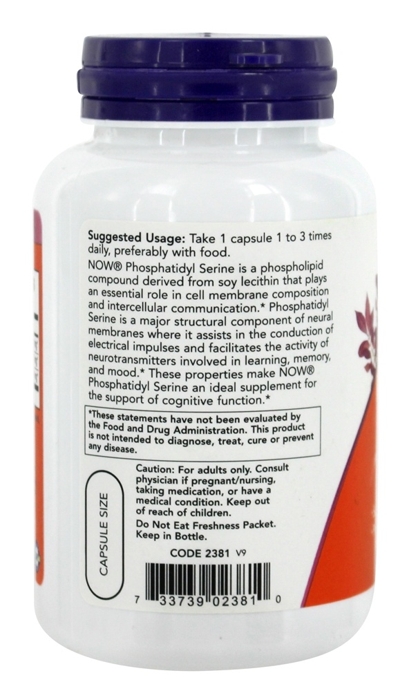 Saúde Cognitiva da Fosfatidil Serina 100 mg. - 120 Cápsula (s) vegetal (s) NOW Foods - Imagem 3