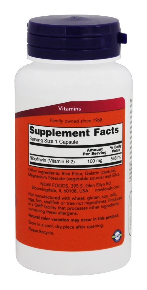 Vitamina B2 Riboflavina 100 mg. - Cápsulas 100 NOW Foods - Imagem 2
