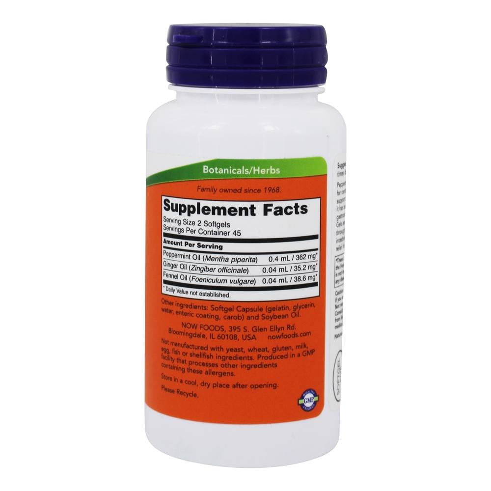 Suporte digestivo para géis de hortelã-pimenta - 90 Softgels NOW Foods - Imagem 2