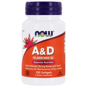 Vitamina A e D Nutrição Essencial - 100 Softgels NOW Foods