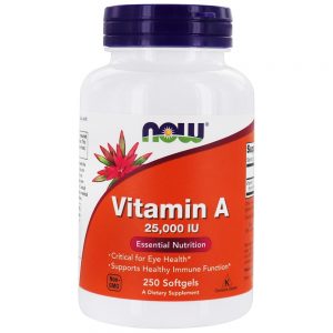 Nutrição essencial à vitamina A 25000 UI - 250 Softgels NOW Foods