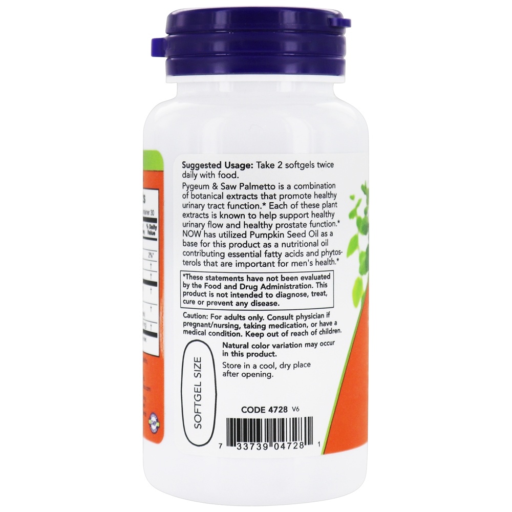 Pygeum & Saw Palmetto Saúde dos homens - 60 Softgels NOW Foods - Imagem 3