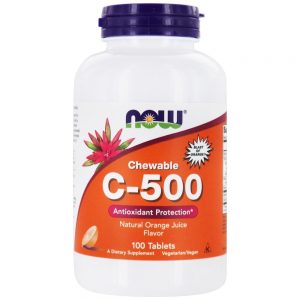 Vitamina C500 antioxidante mastigável proteção suco de laranja sabor - 100 comprimidos mastigáveis NOW Foods