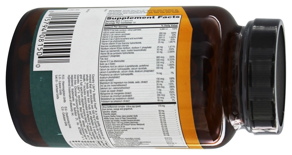 Maxi-Sorb além do alimento multi-vitamínico e mineral - Cápsulas vegetarianas 120 Country Life - Imagem 2