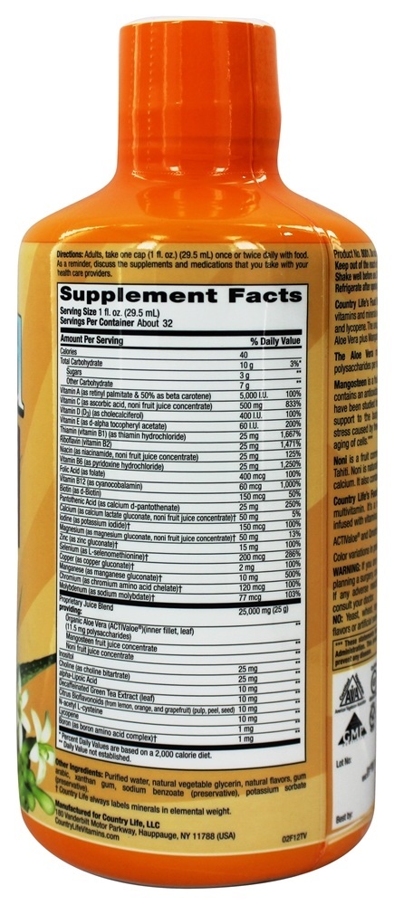 Líquido Múltiplas Vitamina & Mineral Complexo Natural Manga Sabor - 32 fl. oz. Country Life - Imagem 2