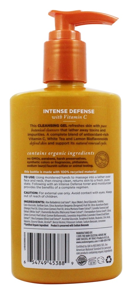 Gel de Limpeza Refrescante de Renovação de Vitamina C - 8.5 fl. oz. (Anteriormente Defesa contra o envelhecimento da pele, nutritiva) Avalon Organics - Imagem 2