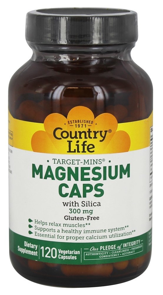 Tampas de magnésio de alvo com silica 300 mg. - Cápsulas vegetarianas 120 Country Life