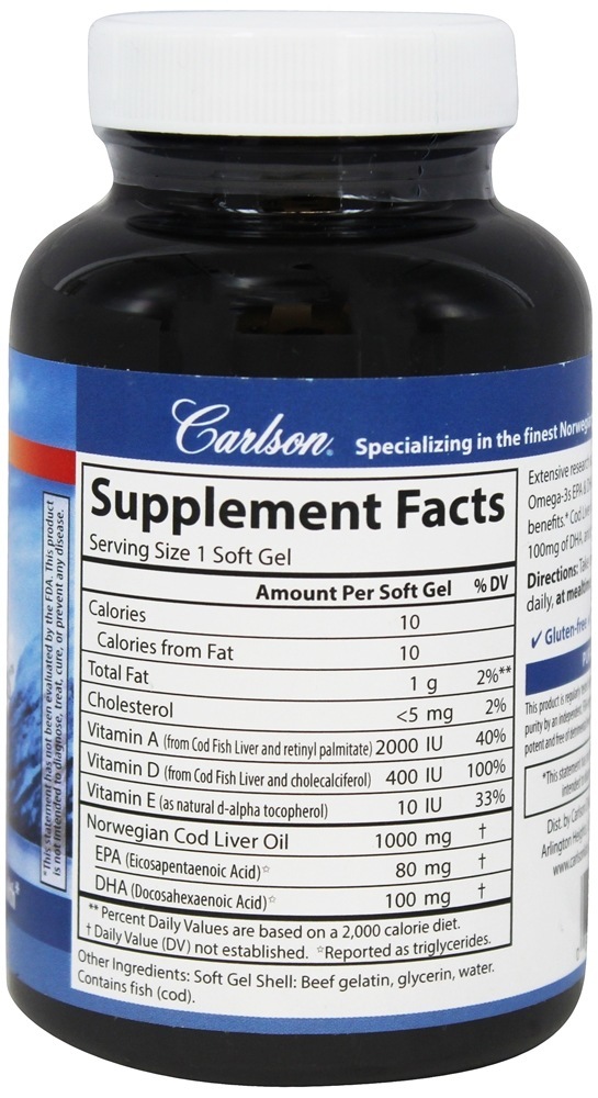 Óleo de Fígado Super Bacalhau 1000 mg. - 100 Softgels Carlson Labs - Imagem 2
