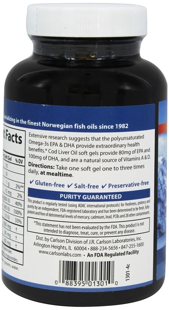Óleo de Fígado Super Bacalhau 1000 mg. - 100 Softgels Carlson Labs - Imagem 3