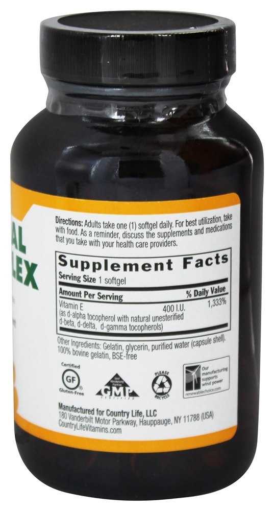 Complexo Natural de Vitamina E com Tocoferóis Mistos 400 UI - 180 Softgels Country Life - Imagem 2