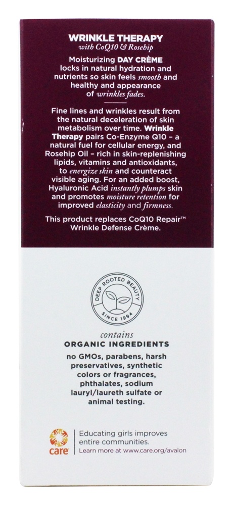 CoQ10 Reparação Rugas Defesa Face Creme - 1.75 fl. oz. Terapia para rugas com CoQ10 e creme de dia de rosa mosqueta Avalon Organics - Imagem 3
