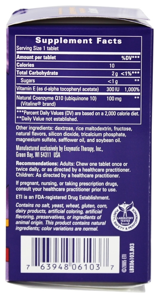 SMART Q10 CoQ10 Aroma de Nozes Maple 100 mg. - 30 comprimidos mastigáveis Enzymatic Therapy - Imagem 2