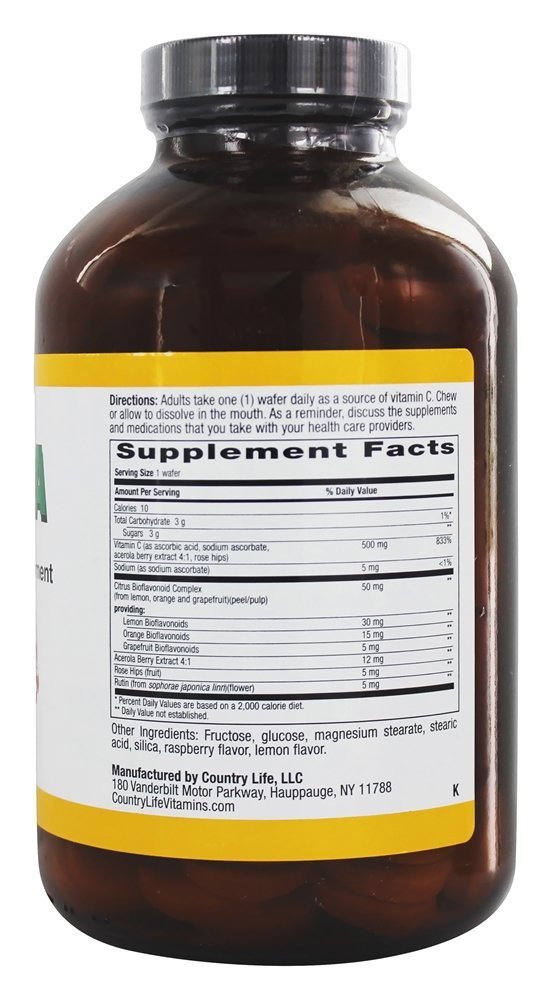 Acerola Suplemento Mastigável de Vitamina C 500 mg. - 180 Bolachas Country Life - Imagem 2