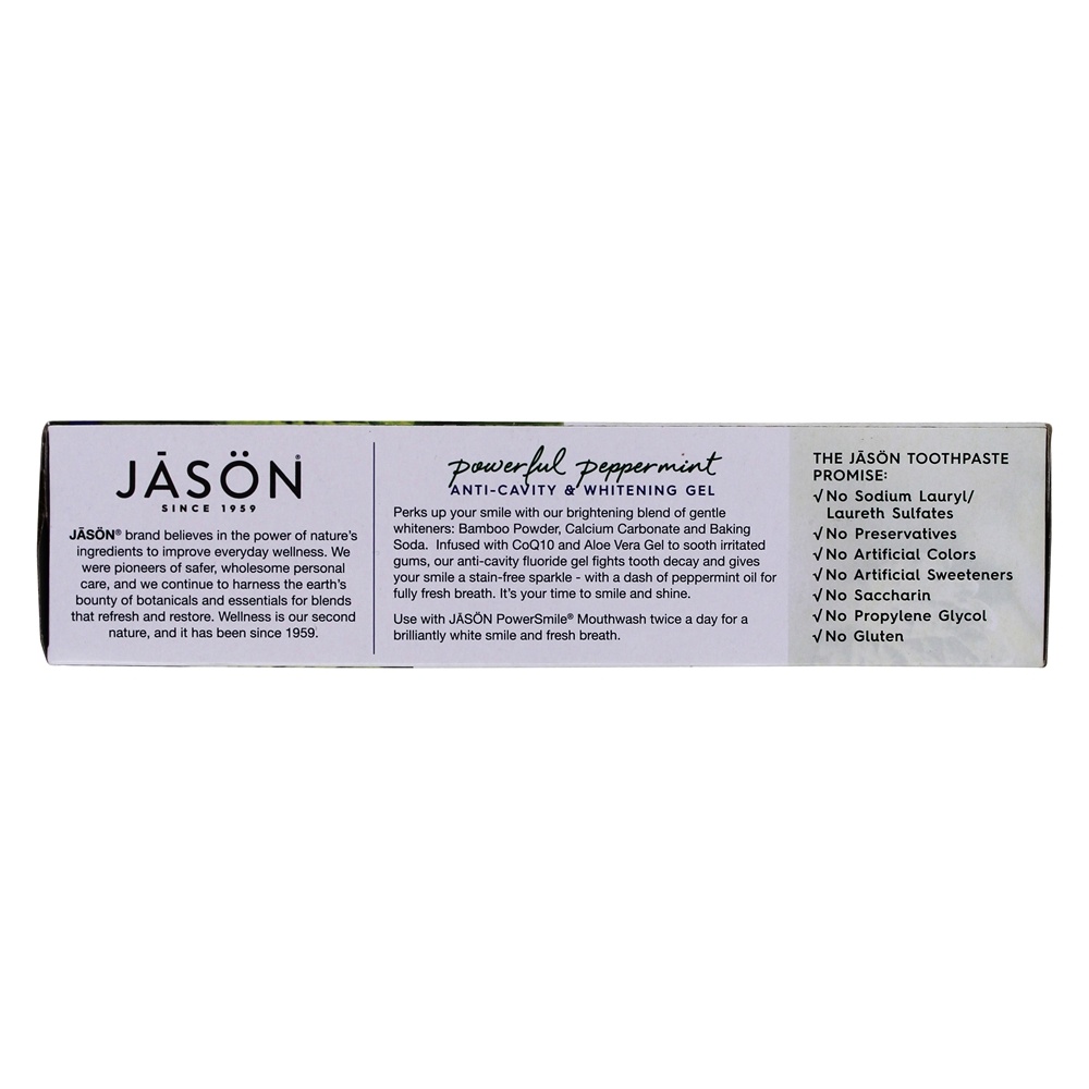 PowerSmile Anti-Cavidades e Branqueamento Gel Com Fluoreto Poderoso Peppermint - 6 oz. JASON Natural Products - Imagem 4