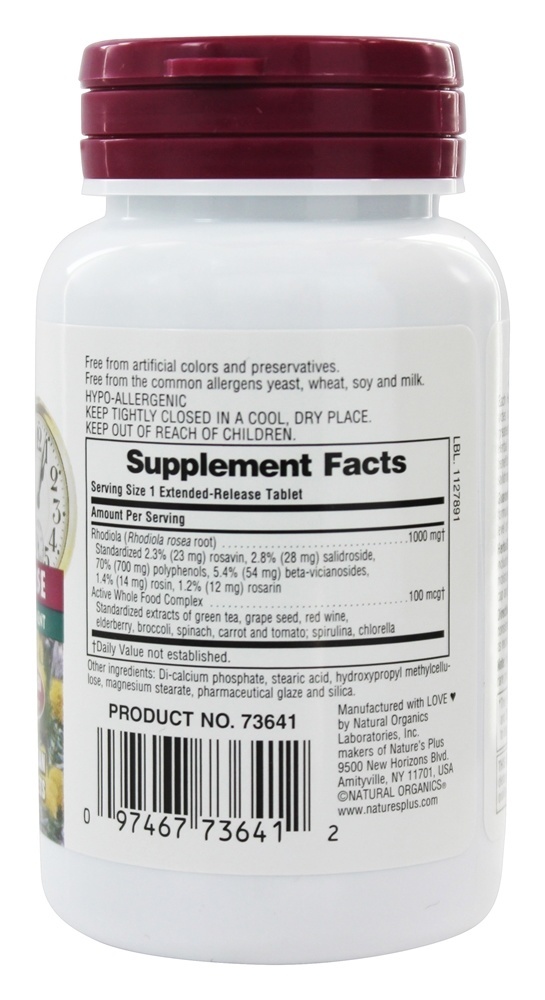 Herbal Actives versão prolongada Rhodiola 1000 mg. - 30 Tablets Natures Plus - Imagem 2