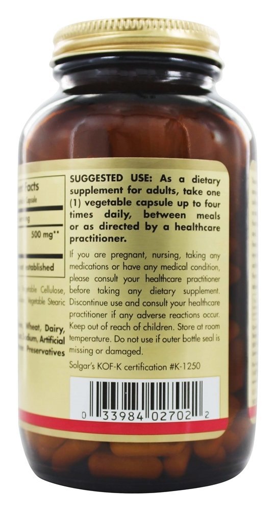 Taurina 500 mg. - Cápsulas vegetarianas 250 Solgar - Imagem 3