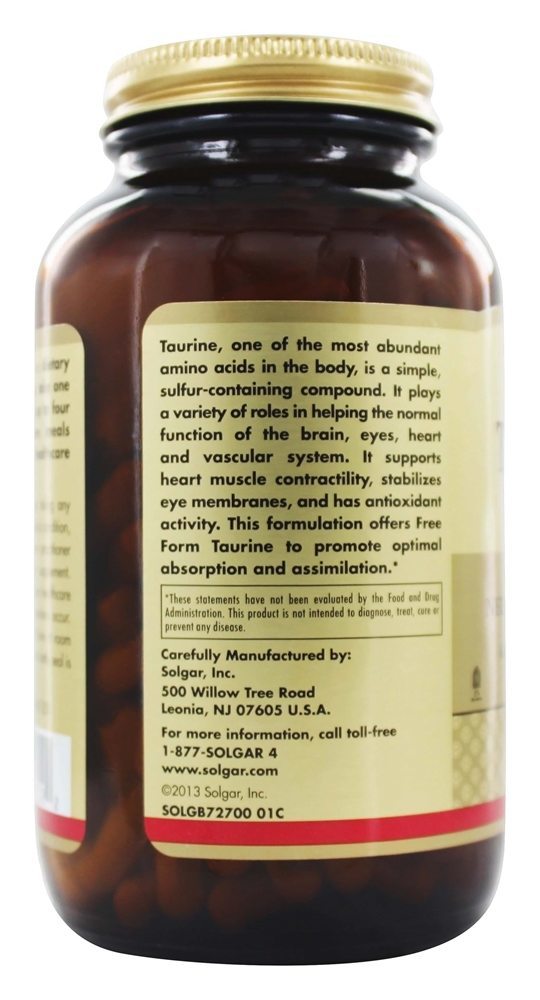 Taurina 500 mg. - Cápsulas vegetarianas 250 Solgar - Imagem 4