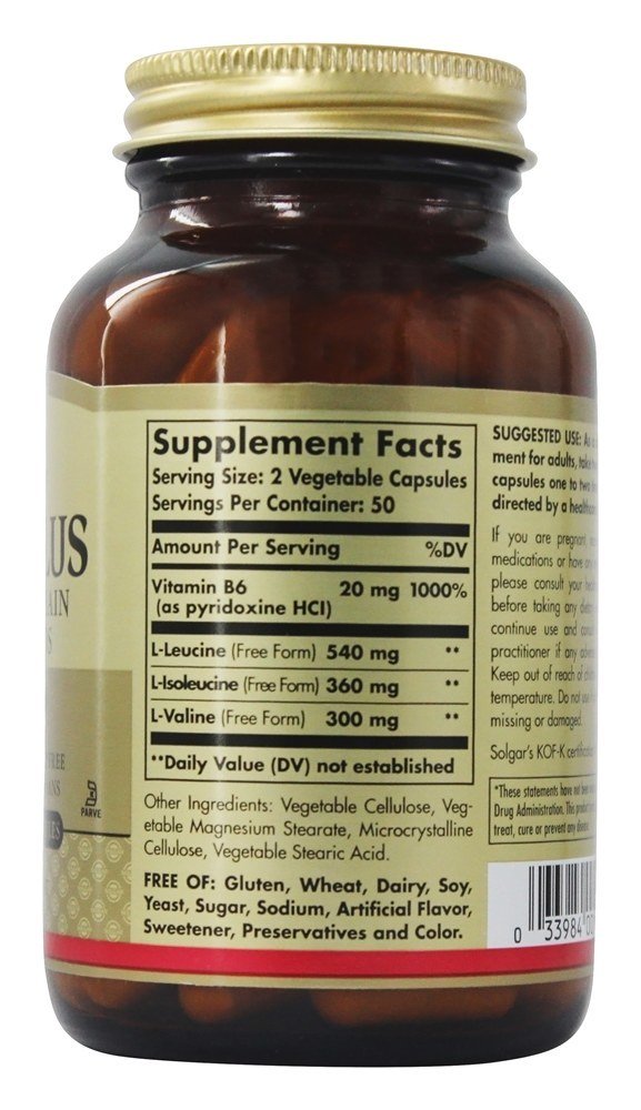 BCAA Plus (Aminos de Cadeia Ramificada) - Cápsulas vegetarianas 100 Solgar - Imagem 2